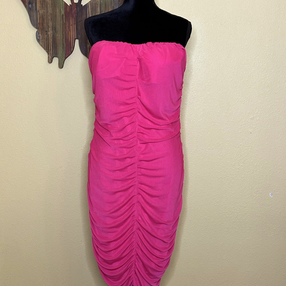 Pink Strapless Ruched Cocktail Dress